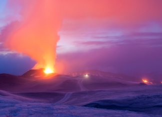 hot magma coming out of Eyjafjallajokull volcanoes in Iceland