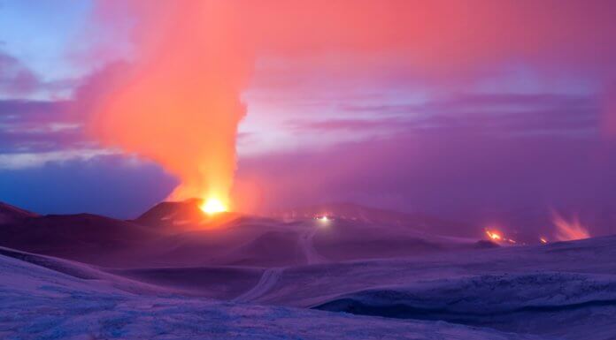 hot magma coming out of Eyjafjallajokull volcanoes in Iceland