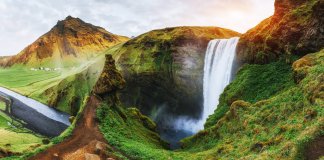 Waterfall in Iceland in July, one of the best times to go