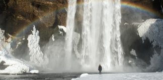 Waterfall during the winter time as seen in Iceland in february