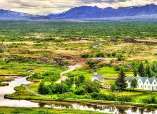 Thingvellir National Park panoramic view in summer