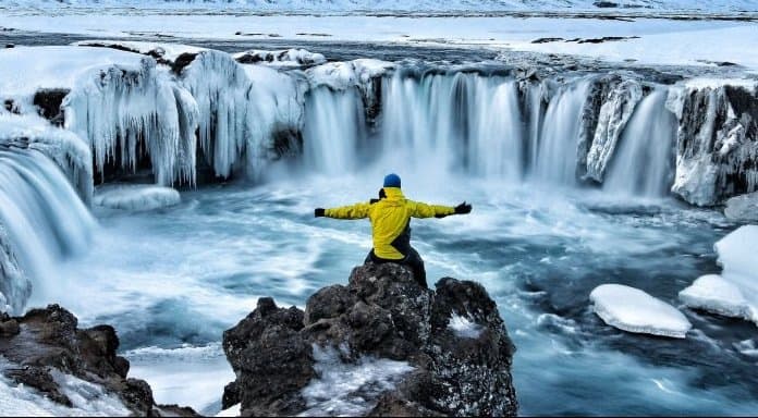 Impressive views of Godafoss waterfall in Iceland