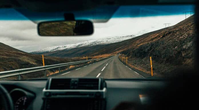 Views from inside of a car on a Road trip in Iceland