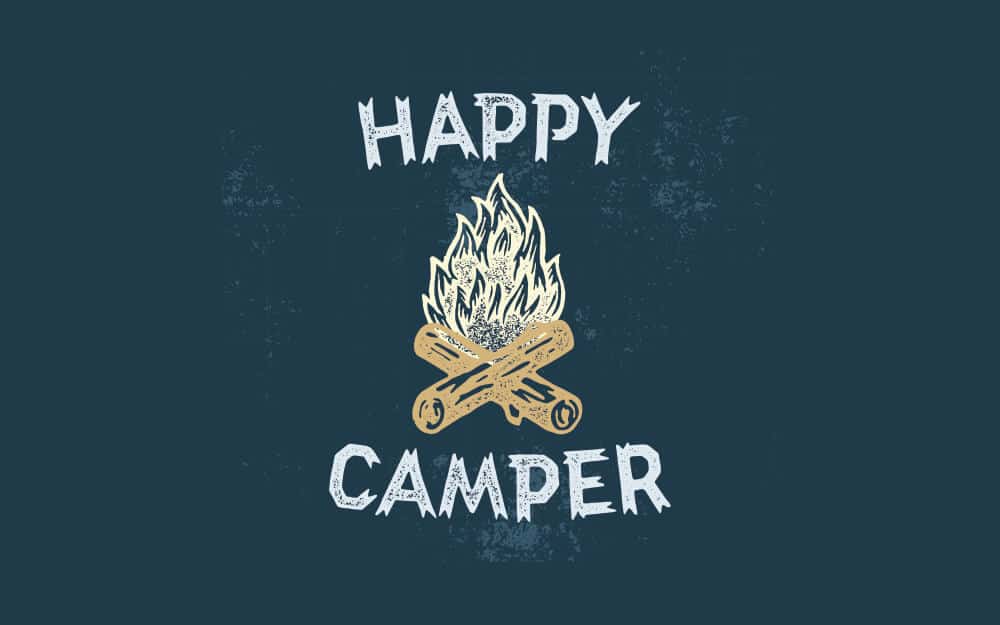 Happy camper with campfire illustration