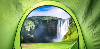 Waking up to a beautiful, sunny day at Skógafoss waterfall in Iceland