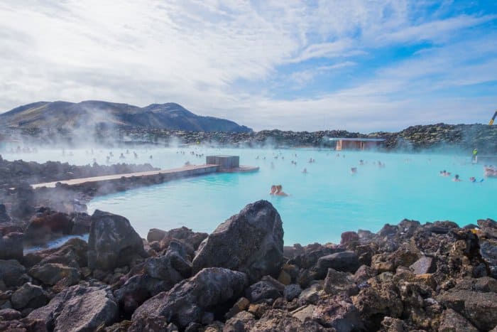 Bathers in Iceland's Blue Lagoon. How long does it take to drive there from Reykjavik?