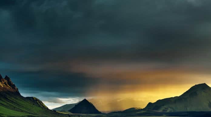 Sunset in Landmannalaugar during Iceland camping trip