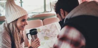 Couple planning their Iceland campervan road trip