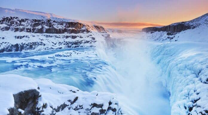 Visiting frozen Gullfoss waterfall is a great winter activity in Iceland