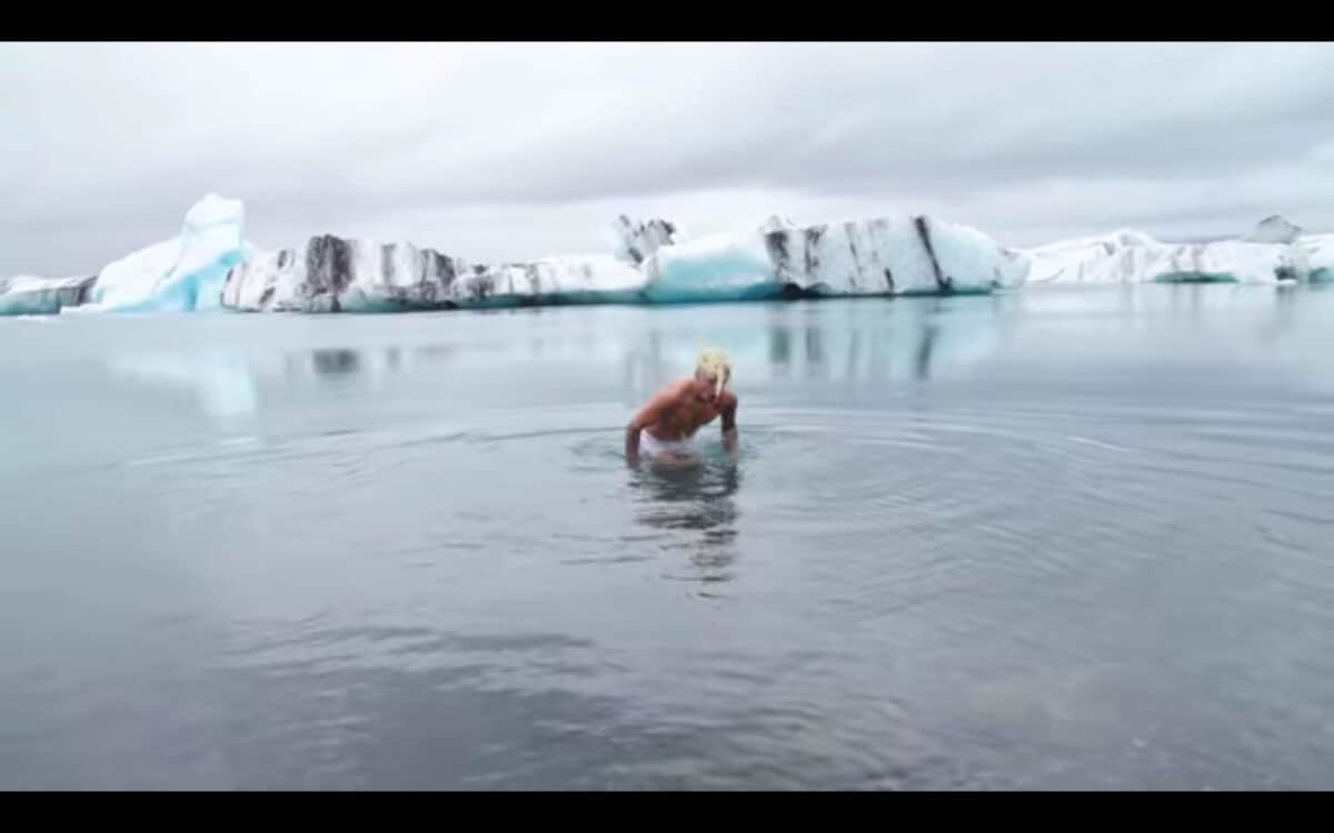 Justin Bieber emerging from Iceland's Jökulsárlón glacier lagoon in his I'll Show You