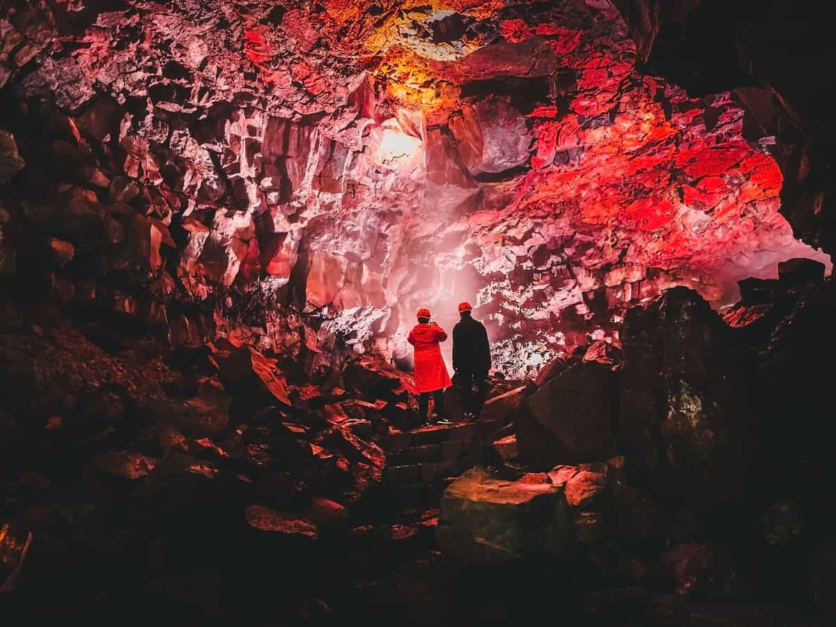 Colorful lava caves are a popular Iceland volcano tour activity
