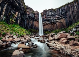 Iceland's black waterfall Svartifoss waterfall