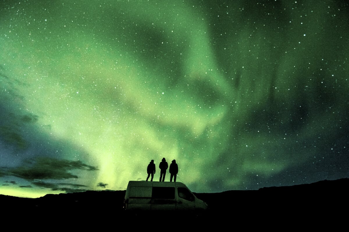 Iceland Northern Lights tour with friends in a camper rental