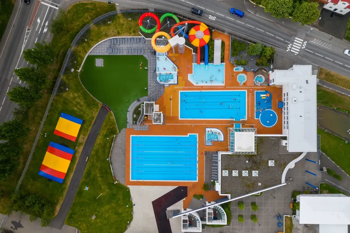 Aerial view of Akureyri Swimming Pool
